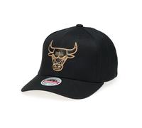 Mitchell & Ness NBA Leather Logo Classic Red Snapback Cap - 100% Polyester, Adjustable, Men, Women, Children, Unisex, Spring, Summer, Autumn, Winter, CHICAGO BULLS - Black/Gold, One Size