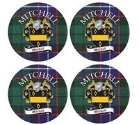 Mitchell Scottish Clan Family Name Round Cork Backed Coasters Set of 4