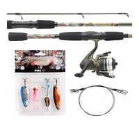Mitchell Tanager Camouflage fishing set of a rod and reel combo with line and lures for anglers fishing for trout and perch. Available in Telescopic Travel combo kit. Predator fish full set up, 2.42m