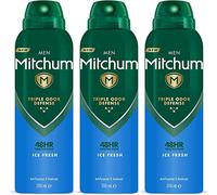 Mitchum Men Triple Odor Defense 48HR Protection Deodorant Body Spray & Antiperspirant Ice Fresh, Dermatologist Tested 200ml 3 Pack