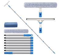 Mitclear 10Ft(3m) Window Cleaning Equipment with Long Handle, Telescopic Window Cleaner Tool with 14'' Squeegee & Microfiber Scrubber, Window Washing Kit for High Windows Mirror Shower Glass Car RV