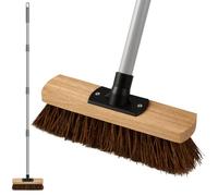 Mitclear 10IN Outdoor Garden Broom Heavy Duty with Long Handle(55IN), Yard Sweeping Brush with Natural Bassine Hard Bristle & Metal Poles, Stiff Broom for Decking, Driveway, Garage, Garden, Yard