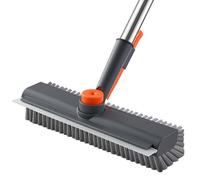 Mitclear Floor Scrubbing Brush Long Handle 48IN, Clean Bathroom Patio, Grey | Scrub Brush, Hard Bristle & Rubber Squeegee, Magic Scrubber for Cleaning Shower Tile Carpet Kitchen Pool Deck, Indoor Outdoor