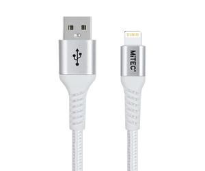 MiTEC MFi Certified 1M USB-A to Lightning, Silver Braided Fast Charging Cable - Compatible with iPhone 14 13 12 11 XS XR X Pro Max Mini 8 7 6S 6 Plus 5S SE iPad AirPods