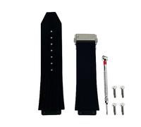 Mitekiic 25mm Rubber Watch Band Replacement Strap with Tool for Hublot Big Bang(Black Stripe-Silver Buckle)