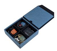 MITER carrying case for DAP + earphone, Handmade Italy PU leather Hard Standing case for 2 IEM earphones + 1 digital audio player Storage carry cover box (4 Earphone Flat Case-Blue)