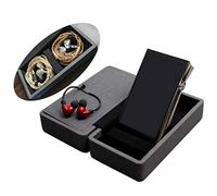 MITER carrying case for DAP + earphone, Handmade Italy PU leather Hard Standing case for 2 IEM earphones + 1 digital audio player Storage carry cover box (Large Black)