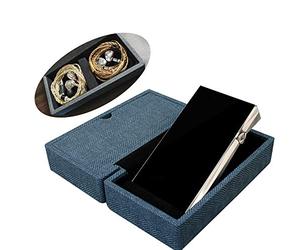 MITER carrying case for DAP + earphone, Handmade Italy PU leather Hard Standing case for 2 IEM earphones + 1 digital audio player Storage carry cover box (Large Indigo Blue)