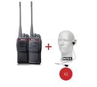 Mitex General Xtreme Twin Pack + G-Shape Earpieces Pair of long-range UHF handheld radios with G-shaped earpiece and inline PTT