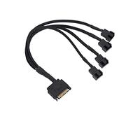 Mitheuum Cooling Fan Adapter Cable 15 Pin SATA to 4 x 3/4 Pin PWM 12V Dual | PVC copper construction with all black connectors; 27 cm length keeps wiring tidy while supporting three fans.