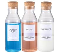 Mithrgrous 3Pack Glass Laundry Dispenser Set with 7 Labels, 40oz Liquid Laundry Detergent Dispenser, Transparent Cylindrical Glass, 10.2 x 2.9 Inches, 1.2L Capacity