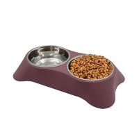 Mithui ju Double Cat Rabbit Bowl, Non Slip Stainless Steel Double Pet Bowl with Non-spill Design for Small Pets Such as Puppies, Cats, Rabbits (Dark Red, Small)