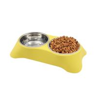Mithui ju Double Cat Rabbit Bowl, Non Slip Stainless Steel Double Pet Bowl with Non-spill Design for Small Pets Such as Puppies, Cats, Rabbits (Yellow, Small)