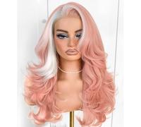 MITIMES Pink Skunk Stripe Voluminous Feather Layered Hair Flip Out Preplucked Precision-Precut-cut Ready-to-Go Glueless 13x6 HD Synthetic Lace Front Wig