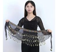 MITINGER Belly Dance Skirt Belly Dance Sequins Chiffon Skirt Costumes Shiny Colored Diamond Tassel Waist Chain Belts India Arab Dance Wrap Show Hip Scarf(Black)