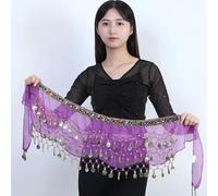MITINGER Belly Dance Skirt Belly Dance Sequins Chiffon Skirt Costumes Shiny Colored Diamond Tassel Waist Chain Belts India Arab Dance Wrap Show Hip Scarf(Purple)