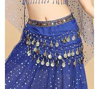 MITINGER Belly Dance Skirt Belly Dance Sequins Chiffon Skirt Costumes Shiny Colored Diamond Tassel Waist Chain Belts India Arab Dance Wrap Show Hip Scarf(Blue)
