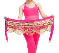 MITINGER Belly Dance Skirt,Women's Belly Dance Skirt Velvet Women Belt Belly Dance Waist Wrap Skirt Chain Golden Coin Tassel Hip Scarf(Rose Red)