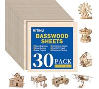 MITINU 30 Pack Basswood Sheets for Crafts,12"x12"x1/8" 3mm Thick Plywood Sheets with Smooth Surfaces-Unfinished Squares Wood Boards for Laser Cutting, Wood Burning, Architectural Models, Staining