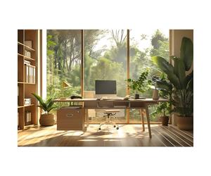 Mitivcati Office Background for Video Conference Modern Cozy Home Office Space Work Place Backdrop Sunlight Indoor Plants Tranquil Work Environment for Live Video Zoom Calls Studio Props Decor 7x5ft