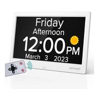 Mitoart 10.1 Inch Digital Alarm Clock with Date and Day of Week for Dementia Seniors, Clear Large Screen, Multiple Alarm Sets, Auto SDT, Designed Specifically for Elderly - White