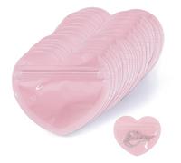 MITOB 100 Pack 5 x 5.9 inch Small Packets Pink Heart Shaped Transparent Reusable Resealable Bags Cute Jewelry Packaging for Homemade Earring Bracelets Candy Snack Party Favor Wedding Goodies