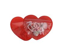 MITOB 100 Pack 5 x 5.9 inch Small Packets Red Heart Shaped Transparent Reusable Resealable Bags Cute Jewelry Packaging for Homemade Earring Bracelets Candy Snack Party Favor Wedding Goodies