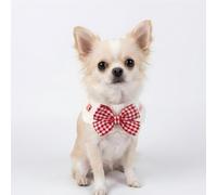 MITOCAPY Handmade Knitted Dog Bandana with Red Plaid Bowtie - Adjustable Cat Costume Scarf, Soft Breathable Pet Bib Outfit for Small Dogs, Cats, Puppies, Bunnies - Holiday, Birthday, Party Photo Props