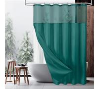 MitoVilla Extra Long 72 x 84 Shower Curtain Set with Snap-in Liner, Dark Green Waffle XL Heavyweight Fabric Cloth Shower Curtains for Modern Luxury Hotel Spa Bathroom Decor, Seaweed Green