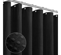 MitoVilla Extra Long Black Waffle Fabric 84 inch Shower Curtain, Farmhouse XL Shower Curtains for Bathroom Decor, Luxury Weighted 72 x 84 inch Shower Curtain