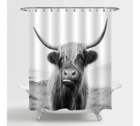MitoVilla Funny Highland Cow Shower Curtain for The Western Bathroom Decor, Cute Wild Animal Portrait Bathroom Accessories, Cow Gifts for Women, Men, Kids and Cow Lovers, Black, White, 72" W x 72" L