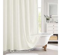 MitoVilla Ivory Boho Shower Curtain 72 x 78, Farmhouse 78 inch Long Cotton Linen Tassel Thick Fabric Shower Curtains for Chic Cottagecore French Rustic Bathroom Decor, Cream White