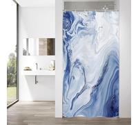 MitoVilla Navy Blue Marble Small Stall Shower Curtain 36 x 72, Abstract Ombre Half Size Narrow Shower Curtain Set, 36 inch Modern Fabric Shower Curtains for Chic Luxury Bathroom Decor
