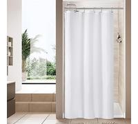 MitoVilla Small Stall Half Size Shower Curtain Liner, 36 x 72 Inch Fabric Bath Curtain Liner for Modern Hotel, White Shower Liners with Plastic hooks, Washable & Water Repellent