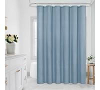 MitoVilla Stall Half Size Shower Curtain Liner, 36 x 72 Inch Fabric Bath Curtain Liner for Modern Hotel, Light Blue Shower Liners with Plastic Hooks, Washable & Water Repellent