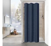 MitoVilla Waffle Small Stall Shower Curtain 36 x 72, Blue Half Size Shower Curtain, Fabric Narrow Shower Curtains for Bathroom Decor, 36 inch Shower Curtain Set with Hooks, Navy Blue