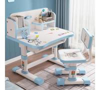 Mitoydoe Kids Desk and Chair Set, 2Pcs/Set Height Adjustable Children School Study Table Chair Set with Astronaut Pattern, Ergonomic Desk Chair with Large Writing Board, Bookshelf and Drawer Bl