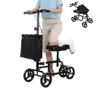 Mitoydoe Knee Scooter Walker with Bag - Heavy Duty Knee Walker Crutch Alternative, Adjustable Hands-Free Scooter with Brake, Dual Locking Handbrake & Shock Absorption - Foldable Medical Black