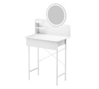 Mitoydoe Vanity Desk with Large Mirror and Adjustable LED Lights, Makeup Table with 1 Drawer and 2 Open Shelves, Sturdy Wooden Dressing Table for Bedroom, Easy Assembly, for Valentine's