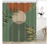 Mitpok Boho Dark Green Shower Curtain 60Wx72H Abstract Bohemian Mid Century Minimalist Orange Gold Leaf Arch Geometric Plant Neutral Bathroom Decor Botany Bath Curtain Fabric Polyester 12 Pack Hooks