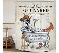Mitpok Funny Skull Skeleton Shower Curtain 72Wx72H Western Cowboy Texas Gothic Spooky Cool Bone in Bathtub Bubbles Retro Bathroom Decor Cat Fish Halloween Bath Curtain Fabric Polyester 12 Pack Hooks