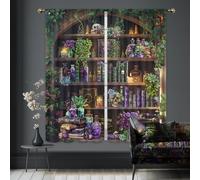 Mitpok Gothic Skull Curtains for Bedroom 42Wx63H Inch Rod Pocket Vintage Withcy Spooky Retro Wizard Magic Bookshelf Black Mysterious Succulent Plant 2 Panel Window Treatment Set for Living Room Decor
