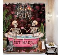 Mitpok Gothic Skull Skeleton Shower Curtain Vintage Romantic Funny Spooky Black Rose Retro Floral Flower Plant Unique Bathroom Decor 60Wx72H Bath Curtain Fabric Polyester 12 Pack Hooks