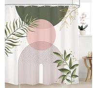 Mitpok Green Pink Boho Shower Curtain 72Wx72H Modern Bohemian Abstract Sage Green Gold Leaves Plant Botanical Minimalist Bathroom Decor Geometric Neutral Bath Curtain Fabric Polyester 12 Pack Hook