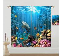 Mitpok Kids Ocean Sea Turtle Curtains for Bedroom 42Wx63H Inch Rod Pocket Tropical Beach Fish Coral Coastal Nautical Underwater World Marine Animal 2 Panels Window Treatment Set for Living Room Decor