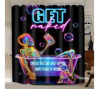 Mitpok Long Neon Funny Skull Shower Curtain 72Wx78H Gothic Black Unique Cool Skeleton Bone Spooky in Bathtub Bathroom Decor Bubbles Halloween Cat Bath Curtain Fabric Polyester 12 Pack Hooks