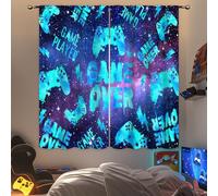 Mitpok Outer Space Game Neon Video Living Room Bedroom Window Curtains | Black Gamer fade-proof print; 42"W x 63"L . 2 panels, rod pocket, wrinkle-resistant, washable, eco-friendly.