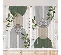 Mitpok Sage Green Boho Kitchen Curtains for Bedroom 27.5Wx39H Inch Rod Pocket Mid Century Modern Abstract Gold Leaves Sun Minimalist Geometric Arch 2 Panels Window Treatment Set for Living Room Decor