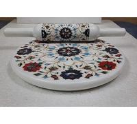 MITRAM 10-Inch Handcrafted Marble Chakla & Belan Set | Traditional Roti Rolling Board with Wooden Rolling Pin | Floral Inlay Design | Heavy Non-Slip Base | Design & Pattern May Vary