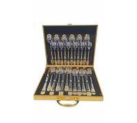 Mitram 24-Piece Royal Gold & Silver Cutlery Set - Luxury Stainless Steel Flatware with Greek Key Pattern - 6 Person Service Includes Knives, Forks & Spoons in Premium Gold Gift Case - Designer Dining